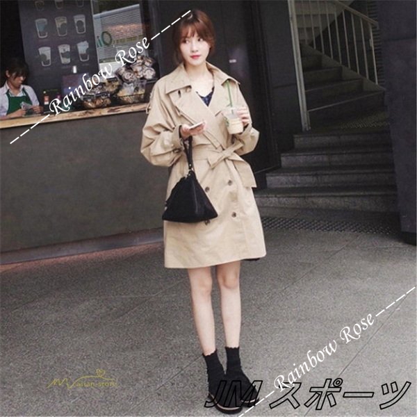 トレンチコート レディース ロング丈 アウター 長袖 トップス オフィス ダブルボタン通勤 ファッション ゆったり カジュアル 着痩せ 格好いい 