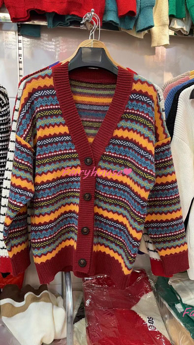 ニットカーディガン レディース 秋冬 40代 長袖ニットコーディガン 配色ボーダー 韓国風 Vネックカーディガン ショット丈セーター ゆったりアウター おしゃれ 