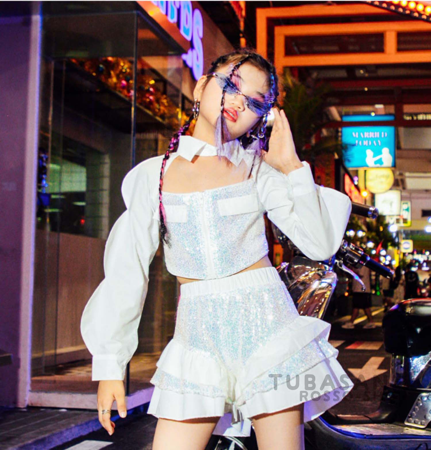 ダンス 衣装 キッズ 可愛い 白 スパンセット ヒップホップ ジャズダンス 練習着 へそ出し ガールズ HIPHOP チアガール 応援団 