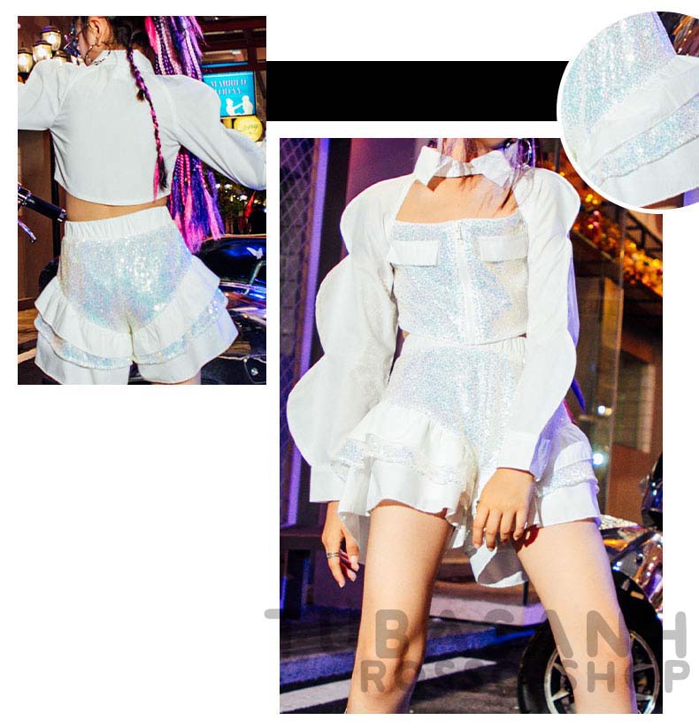 ダンス 衣装 キッズ 可愛い 白 スパンセット ヒップホップ ジャズダンス 練習着 へそ出し ガールズ HIPHOP チアガール 応援団 