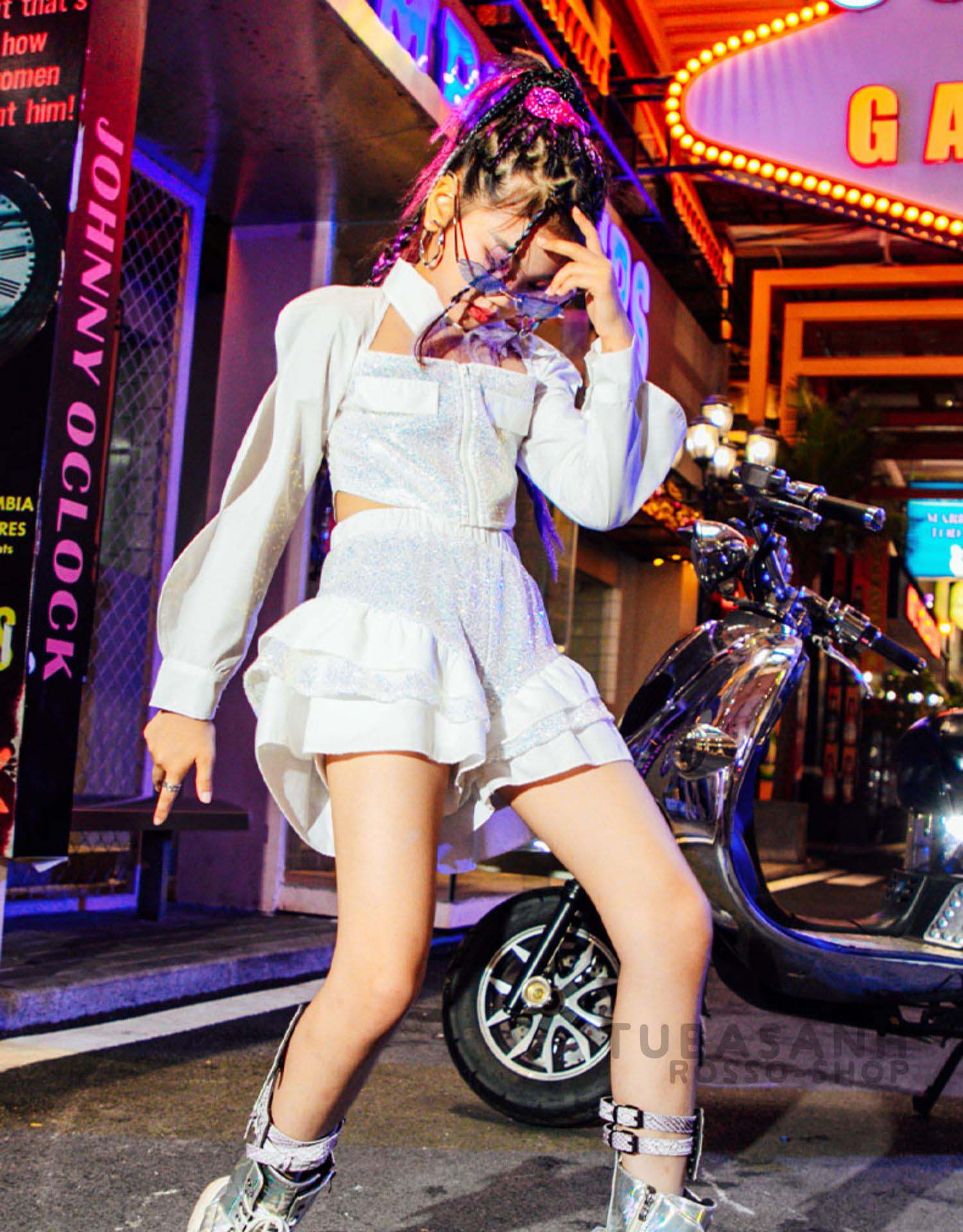 ダンス 衣装 キッズ 可愛い 白 スパンセット ヒップホップ ジャズダンス 練習着 へそ出し ガールズ HIPHOP チアガール 応援団 