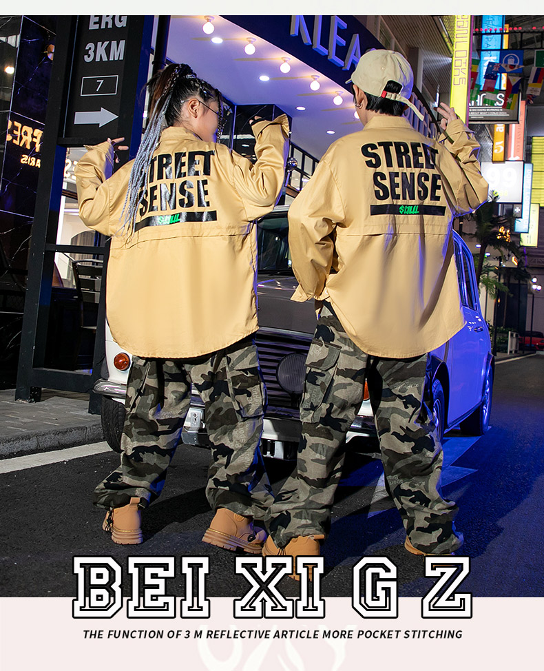 キッズダンス衣装 セットアップ ヒップホップ ファッション ミリタシャツ 迷彩パンツ ベージュ カモフラージュ 