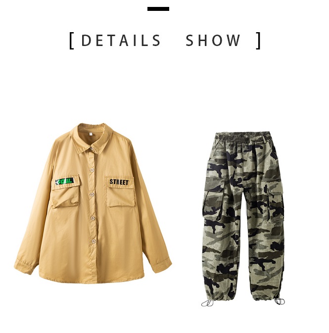 キッズダンス衣装 セットアップ ヒップホップ ファッション ミリタシャツ 迷彩パンツ ベージュ カモフラージュ 