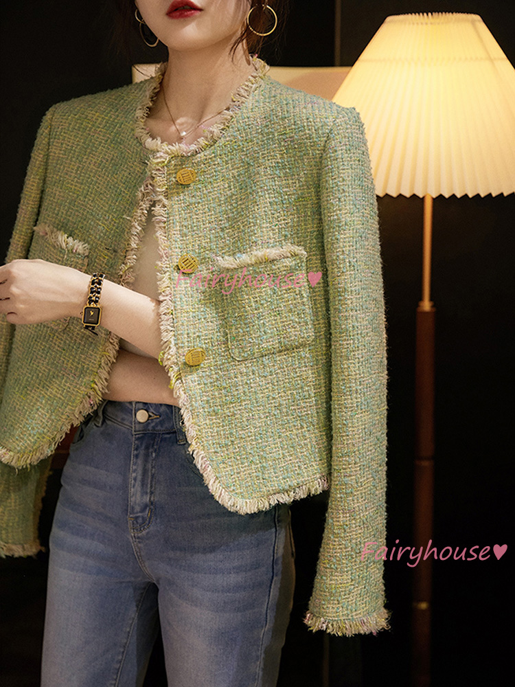 ツイードジャケット レディース 40代 長袖ノーカラージャケット ショット丈ツイードコート 春コートアウター 秋服 50代 卒業式30代 入学式 大人韓国風 通勤OL 