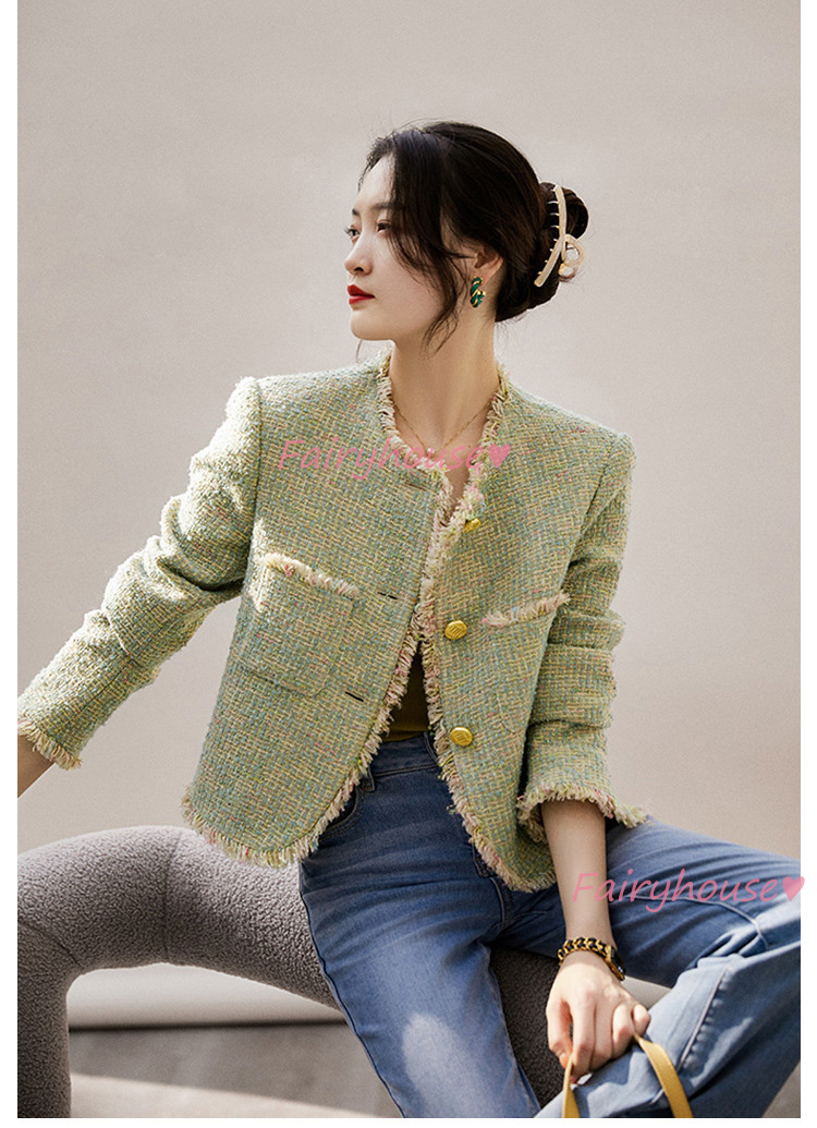 ツイードジャケット レディース 40代 長袖ノーカラージャケット ショット丈ツイードコート 春コートアウター 秋服 50代 卒業式30代 入学式 大人韓国風 通勤OL 