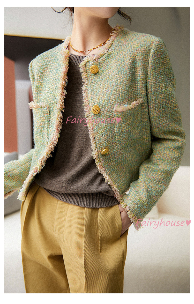 ツイードジャケット レディース 40代 長袖ノーカラージャケット ショット丈ツイードコート 春コートアウター 秋服 50代 卒業式30代 入学式 大人韓国風 通勤OL 