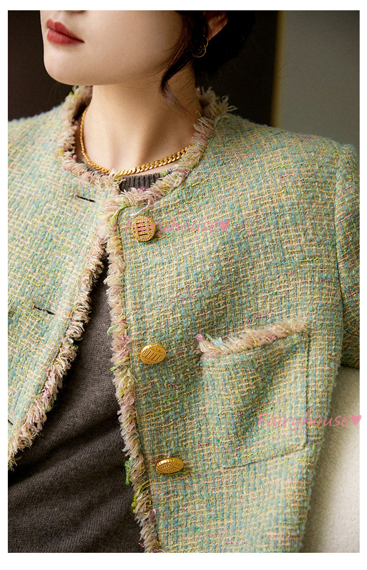 ツイードジャケット レディース 40代 長袖ノーカラージャケット ショット丈ツイードコート 春コートアウター 秋服 50代 卒業式30代 入学式 大人韓国風 通勤OL 