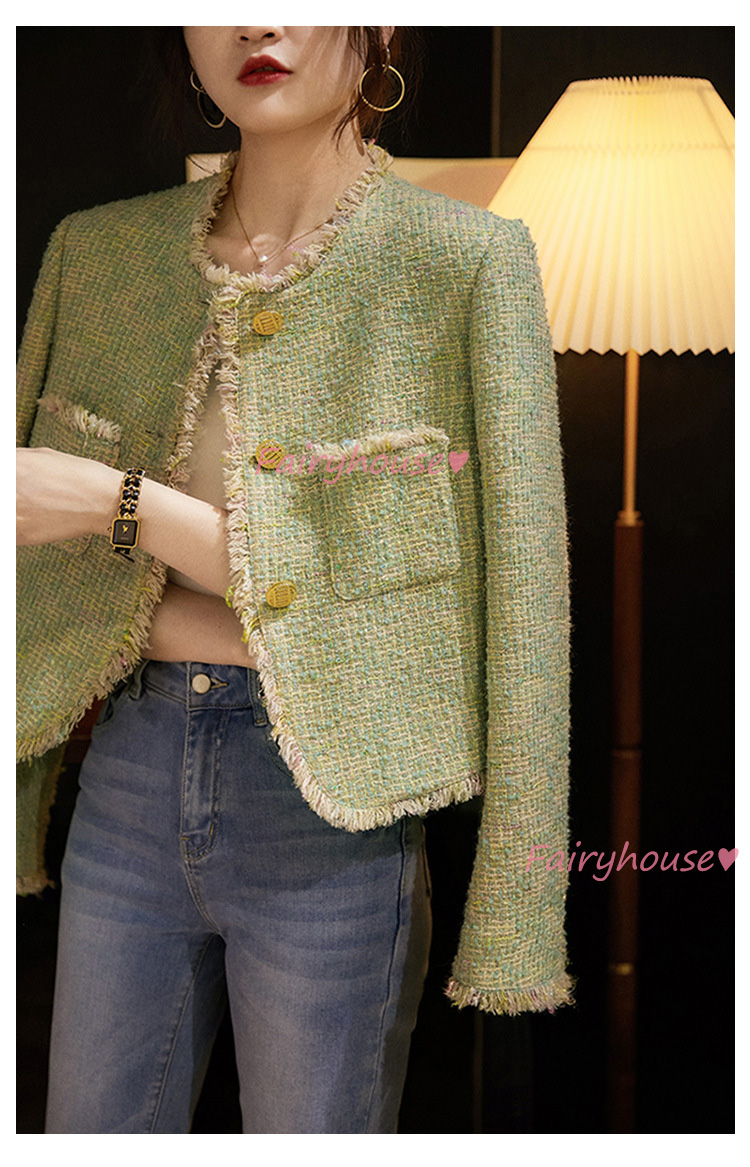 ツイードジャケット レディース 40代 長袖ノーカラージャケット ショット丈ツイードコート 春コートアウター 秋服 50代 卒業式30代 入学式 大人韓国風 通勤OL 