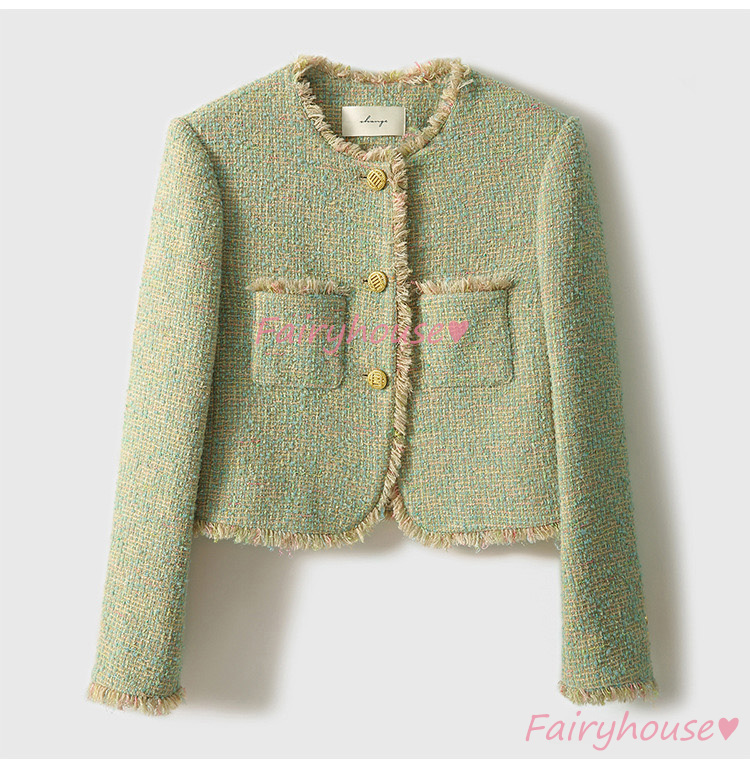 ツイードジャケット レディース 40代 長袖ノーカラージャケット ショット丈ツイードコート 春コートアウター 秋服 50代 卒業式30代 入学式 大人韓国風 通勤OL 