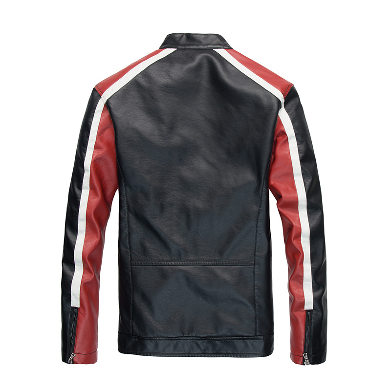革ジャン PUレザー ジャケット バイク メンズ 立ち襟 カラー配色 おしゃれ 英文字 秋物 アメカジ ライダースジャケット バイク用ブルゾン 