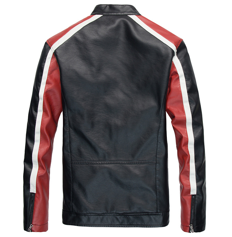 革ジャン PUレザー ジャケット バイク メンズ 立ち襟 カラー配色 おしゃれ 英文字 秋物 アメカジ ライダースジャケット バイク用ブルゾン 
