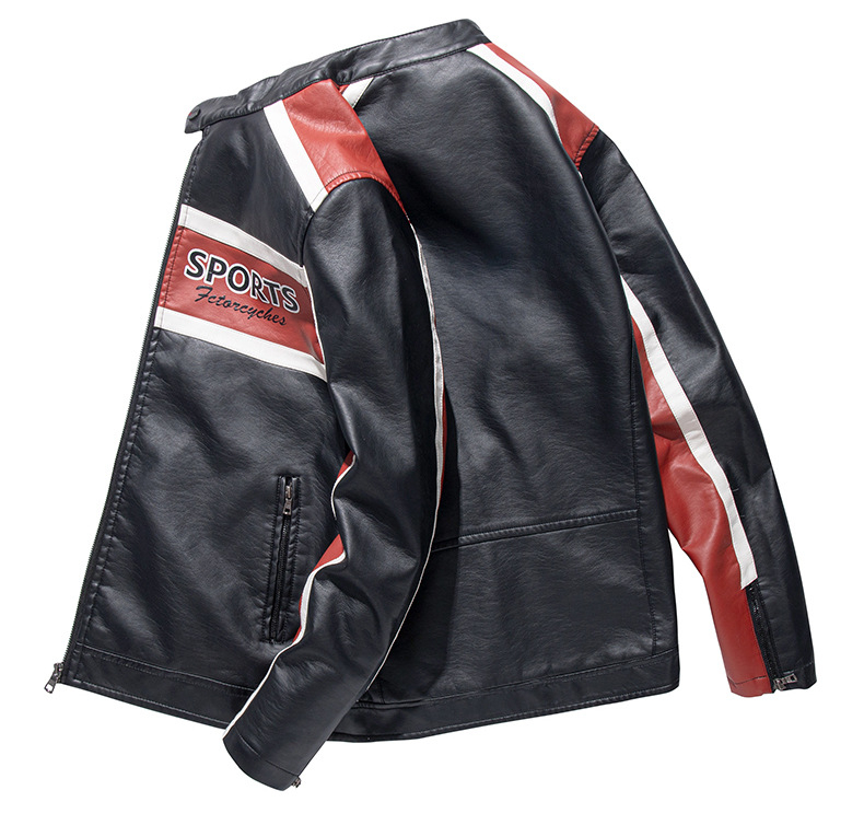 革ジャン PUレザー ジャケット バイク メンズ 立ち襟 カラー配色 おしゃれ 英文字 秋物 アメカジ ライダースジャケット バイク用ブルゾン 