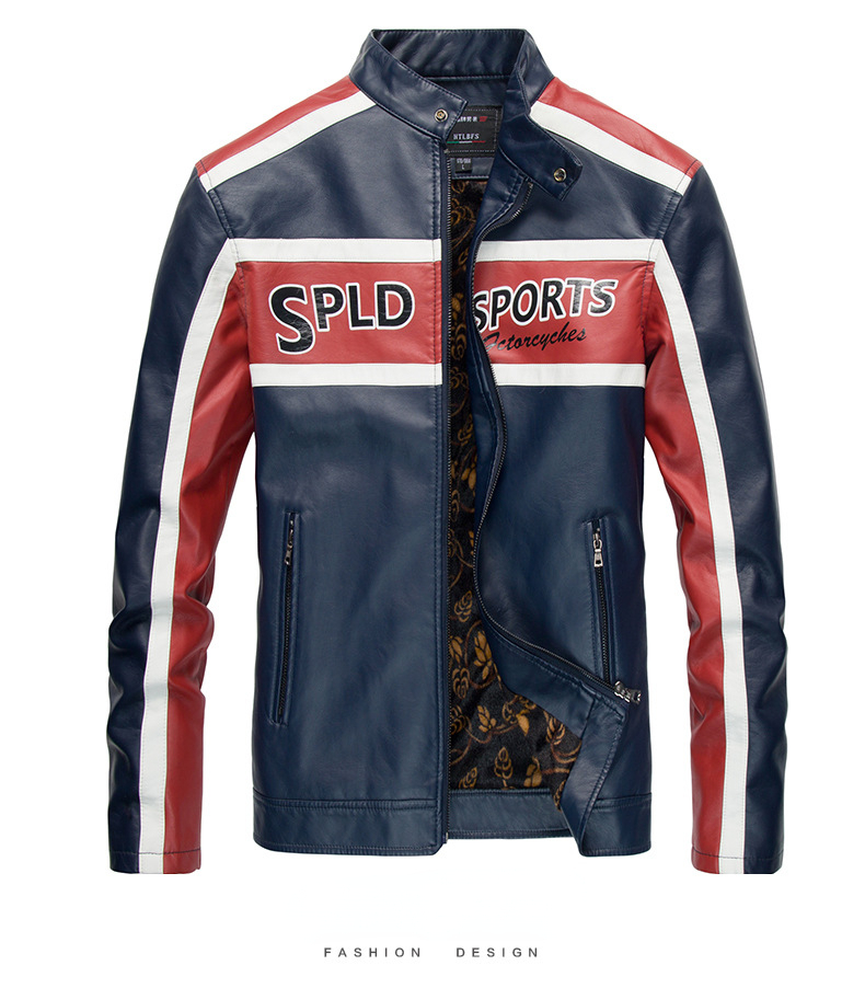 革ジャン PUレザー ジャケット バイク メンズ 立ち襟 カラー配色 おしゃれ 英文字 秋物 アメカジ ライダースジャケット バイク用ブルゾン 