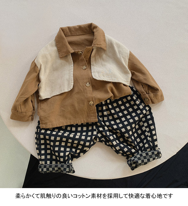 送料無料 長袖シャツ キッズ ライトアウター 無地 折り襟 春秋 前開き ゆったり 前ボタン 重ね着風 シンプル ユニセックス 動きやすい 