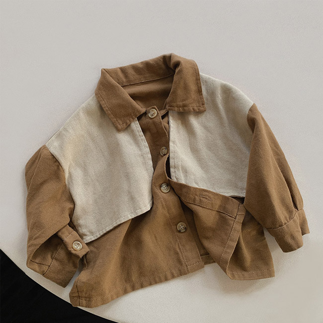 送料無料 長袖シャツ キッズ ライトアウター 無地 折り襟 春秋 前開き ゆったり 前ボタン 重ね着風 シンプル ユニセックス 動きやすい 