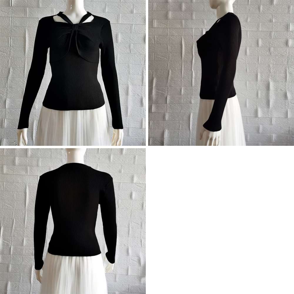 フロントリボン リブニット トップス 大人  