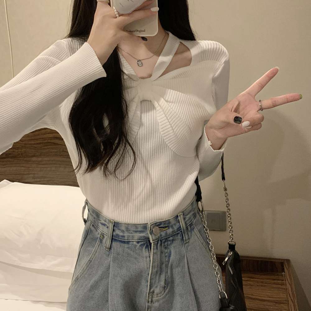 フロントリボン リブニット トップス 大人  