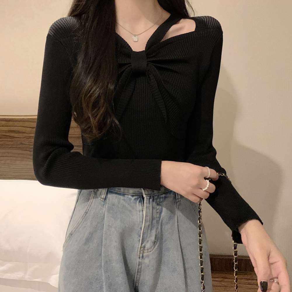 フロントリボン リブニット トップス 大人  