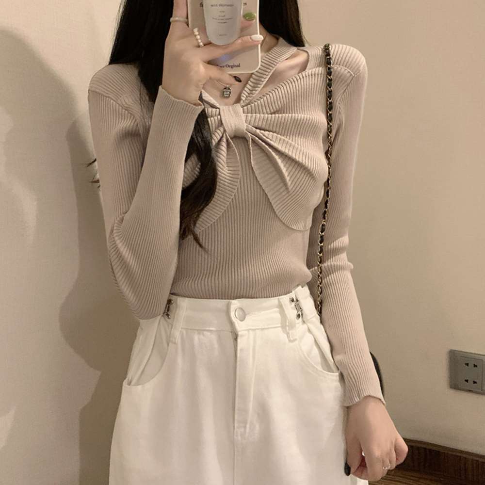 フロントリボン リブニット トップス 大人  