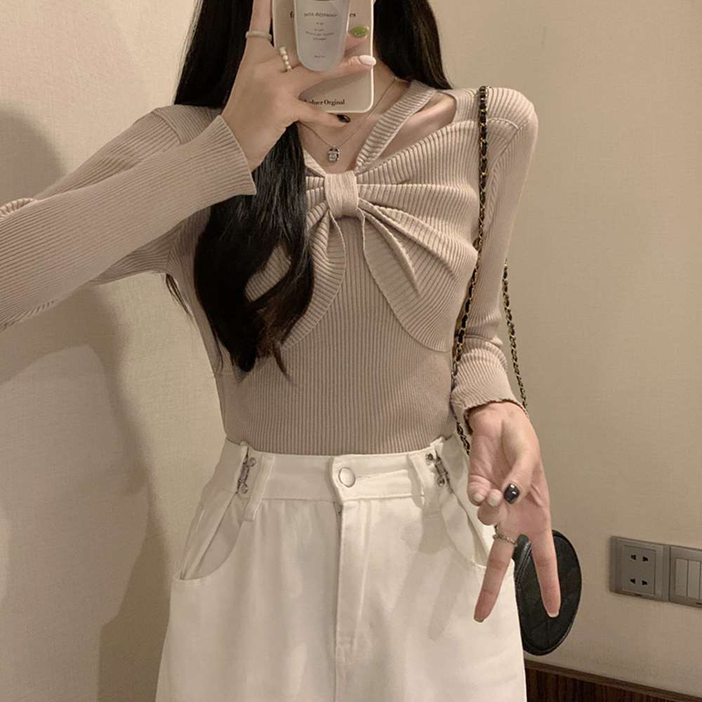 フロントリボン リブニット トップス 大人  