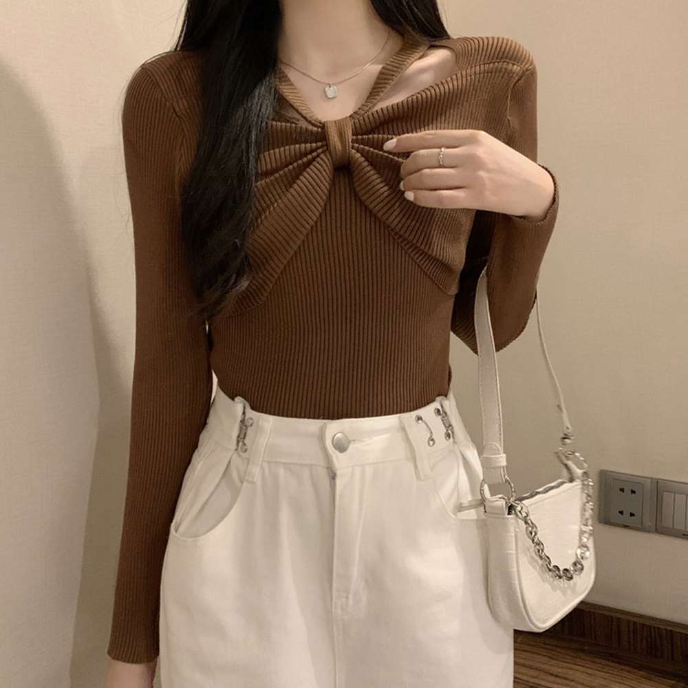 フロントリボン リブニット トップス 大人  