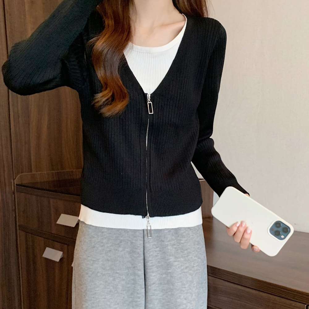 レイヤード風 ニット トップス バイ  