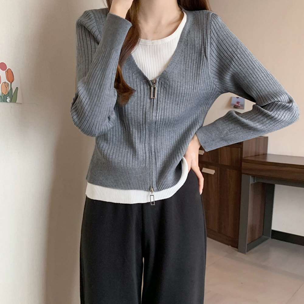 レイヤード風 ニット トップス バイ  