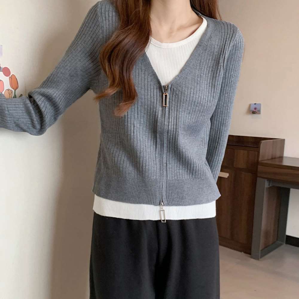 レイヤード風 ニット トップス バイ  