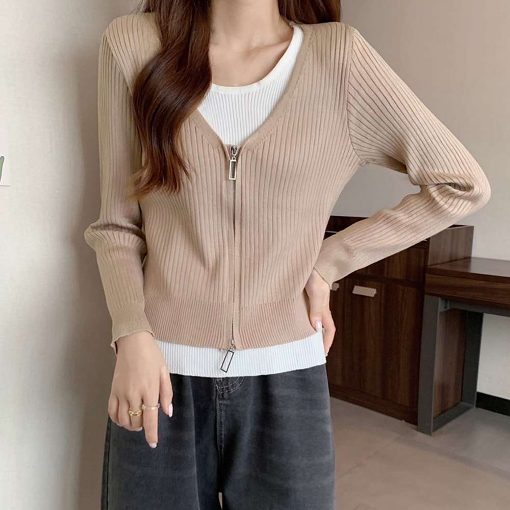 レイヤード風 ニット トップス バイ  