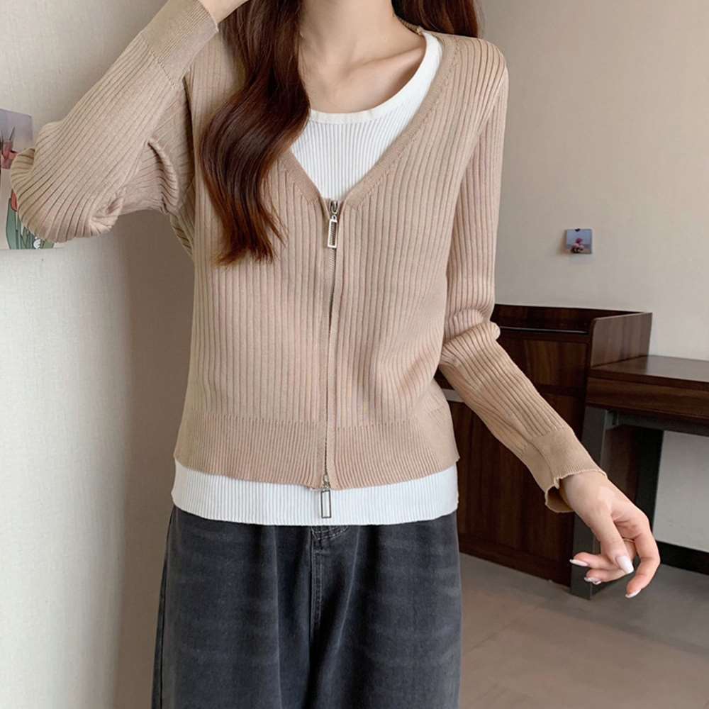 レイヤード風 ニット トップス バイ  