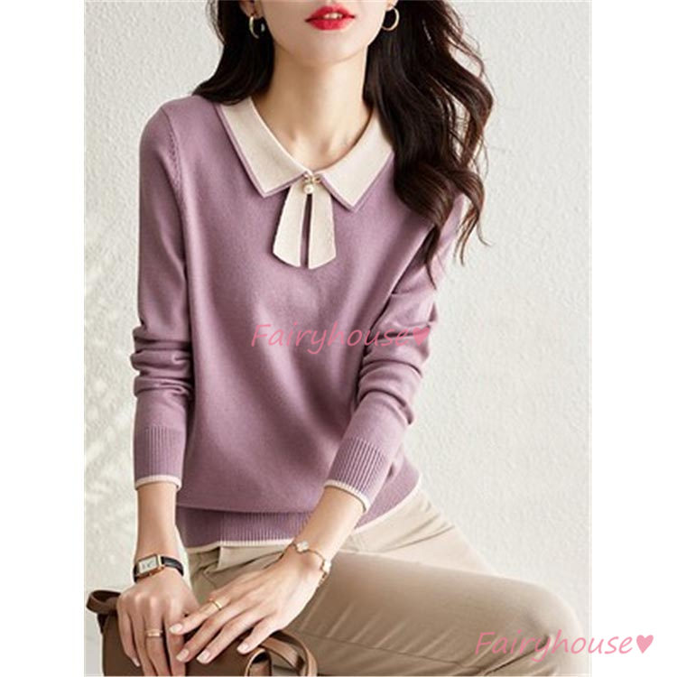 ニット セーター トップス レディース 秋冬 ラウンネック 着痩せ カジュアルニット ニットインナー 配色 長袖ニット オシャレ 40代 通勤 30代 きれいめ 