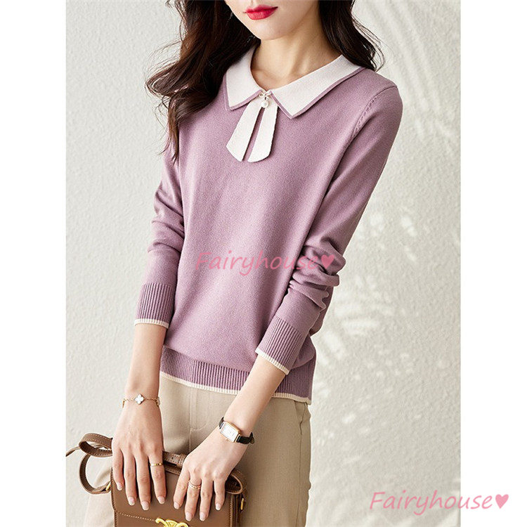 ニット セーター トップス レディース 秋冬 ラウンネック 着痩せ カジュアルニット ニットインナー 配色 長袖ニット オシャレ 40代 通勤 30代 きれいめ 