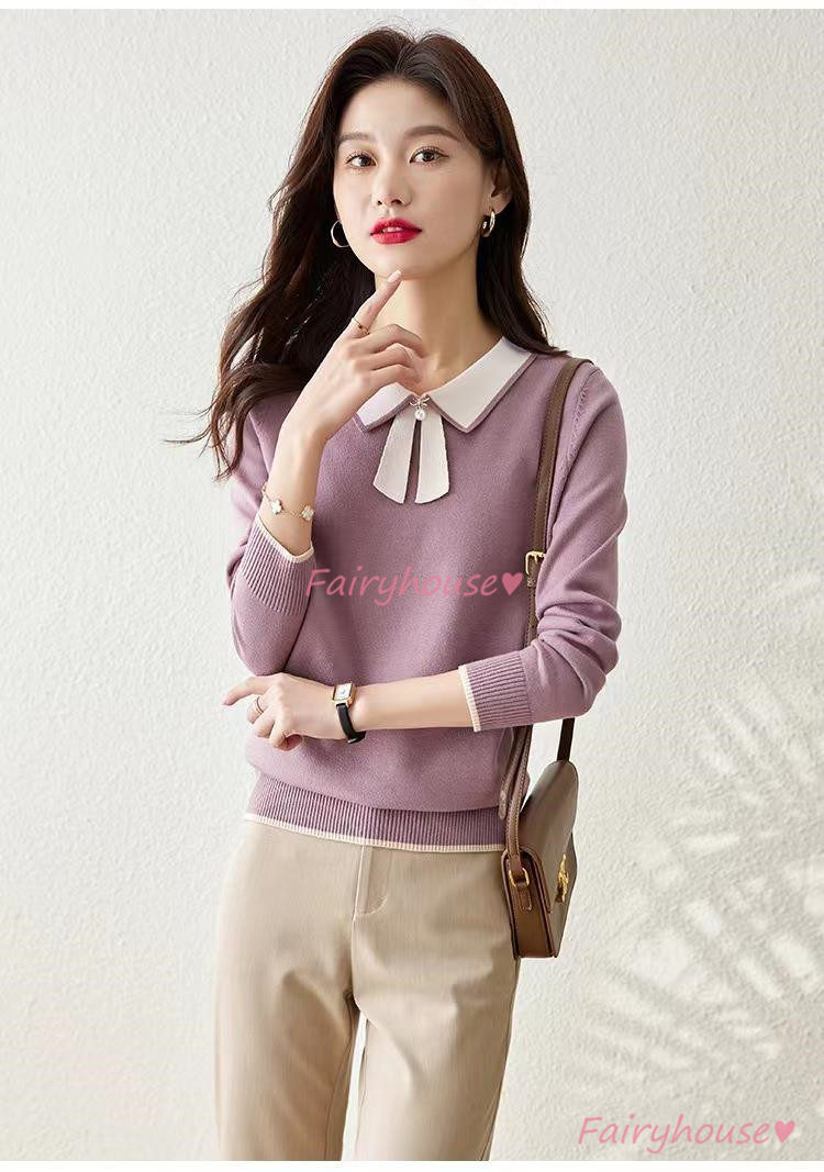 ニット セーター トップス レディース 秋冬 ラウンネック 着痩せ カジュアルニット ニットインナー 配色 長袖ニット オシャレ 40代 通勤 30代 きれいめ 