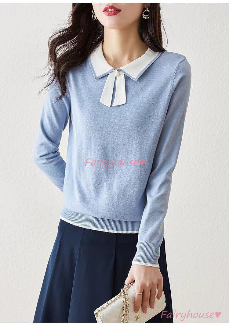 ニット セーター トップス レディース 秋冬 ラウンネック 着痩せ カジュアルニット ニットインナー 配色 長袖ニット オシャレ 40代 通勤 30代 きれいめ 