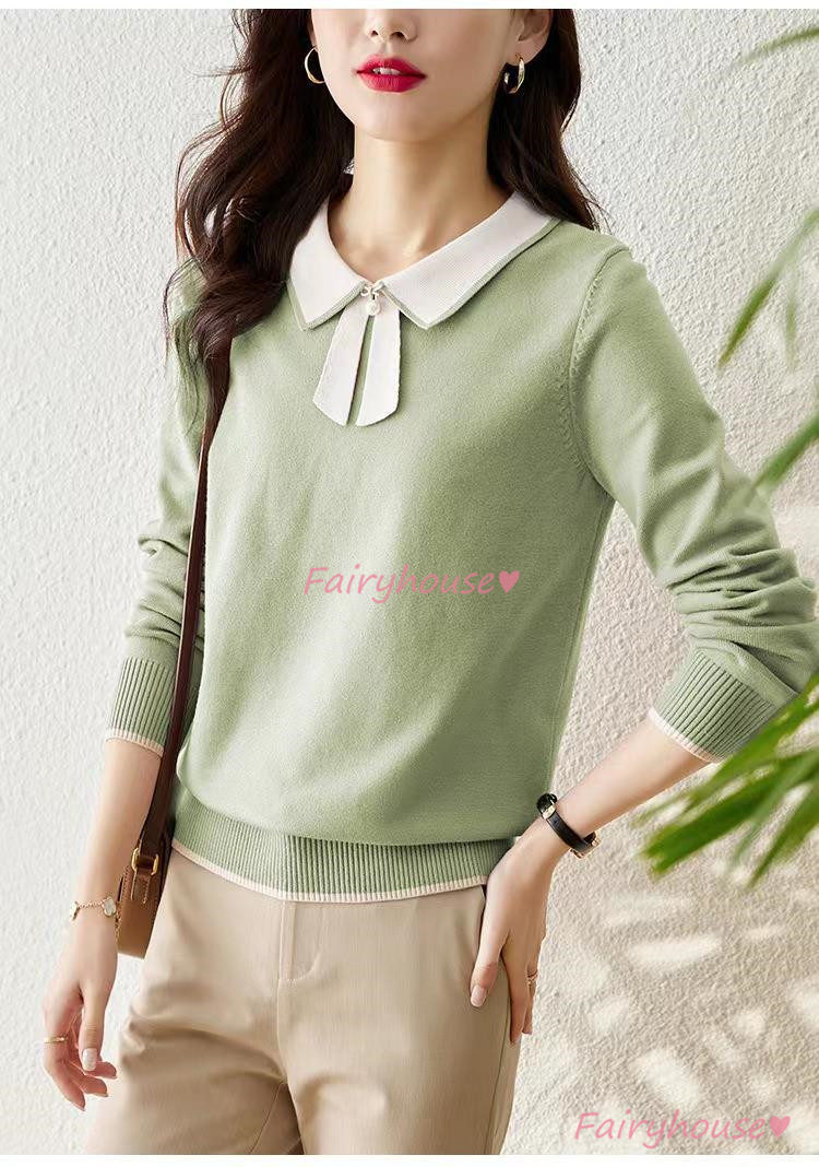 ニット セーター トップス レディース 秋冬 ラウンネック 着痩せ カジュアルニット ニットインナー 配色 長袖ニット オシャレ 40代 通勤 30代 きれいめ 