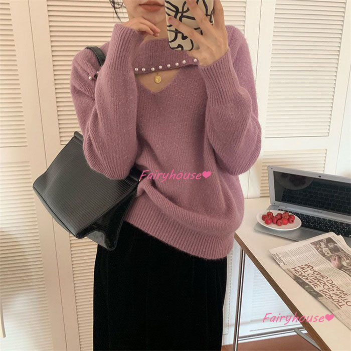 ニットトップス レディース 秋冬新作 40代 長袖 ニットトップス 韓国風 ゆったりプルオーバー オシャレ大人 50代30代 無地セーター ショット丈ニットインナー 