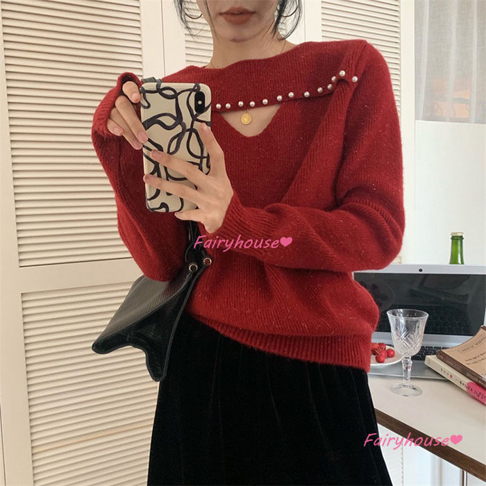 ニットトップス レディース 秋冬新作 40代 長袖 ニットトップス 韓国風 ゆったりプルオーバー オシャレ大人 50代30代 無地セーター ショット丈ニットインナー 