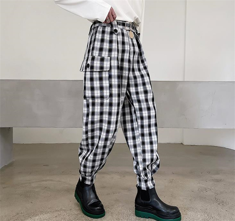 チェック柄 カーゴパンツ テーパード ベルト 韓国 ストリート K-POP 原宿系 ダンス HIPHOP 衣装 レディース 