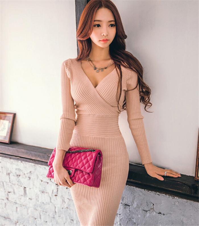 短納期！秋冬ワンピースタートルネックロング丈ニット ケーブル編みニットワンピース Aライン 袖付き Vネック 無地 通勤 二次会 カシュクールお呼ばれ 