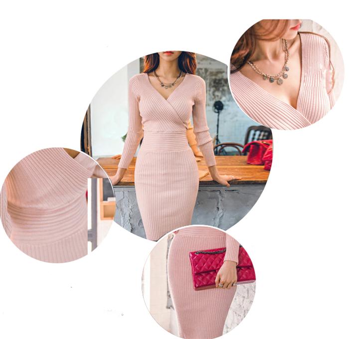 短納期！秋冬ワンピースタートルネックロング丈ニット ケーブル編みニットワンピース Aライン 袖付き Vネック 無地 通勤 二次会 カシュクールお呼ばれ 