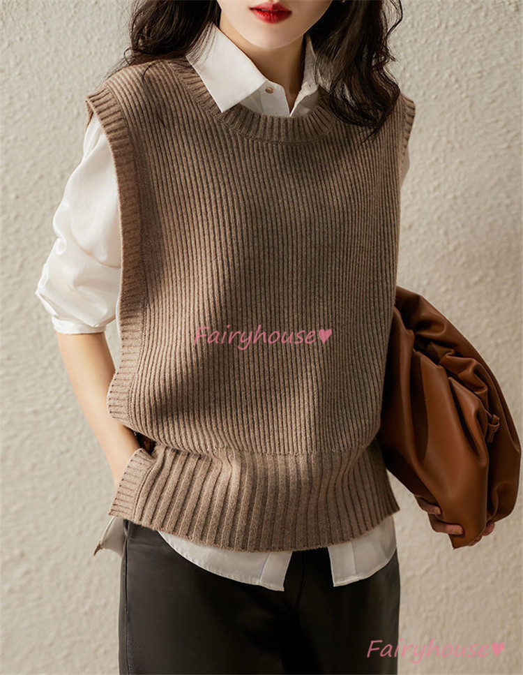 ニットベスト ベスト レディース 秋 冬 40代 ドルマンスリーブ ベストノースリーブ 重ね着 タンク トップス ラウンネック ニット 秋 タンクトップ コーデ 