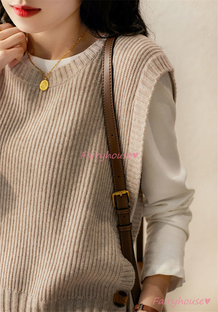 ニットベスト ベスト レディース 秋 冬 40代 ドルマンスリーブ ベストノースリーブ 重ね着 タンク トップス ラウンネック ニット 秋 タンクトップ コーデ 