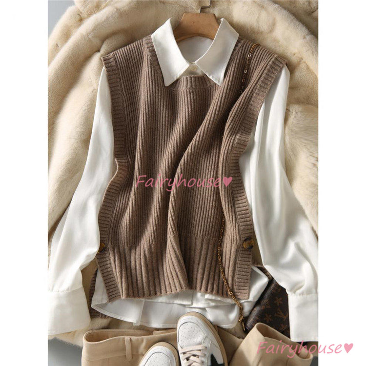ニットベスト ベスト レディース 秋 冬 40代 ドルマンスリーブ ベストノースリーブ 重ね着 タンク トップス ラウンネック ニット 秋 タンクトップ コーデ 