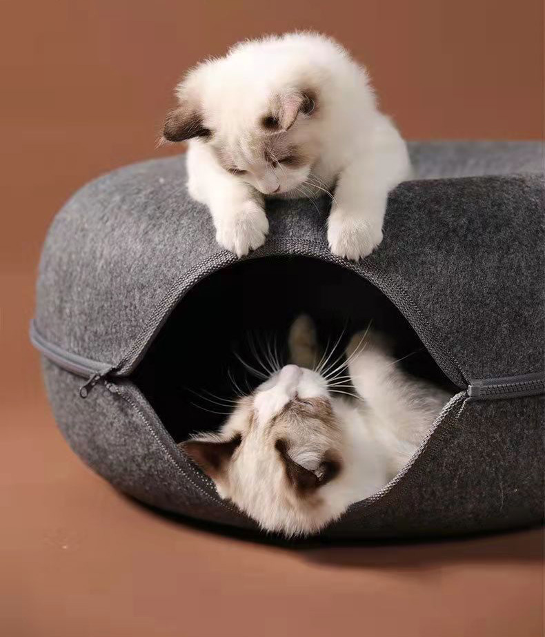 にゃんドーナツ 洗える フエルト製 ペットベッド ドーム型 猫 ギフト キャットハウス トンネル ねこハウス ペットソファー おもちゃ 寝床ハウス グッズ 