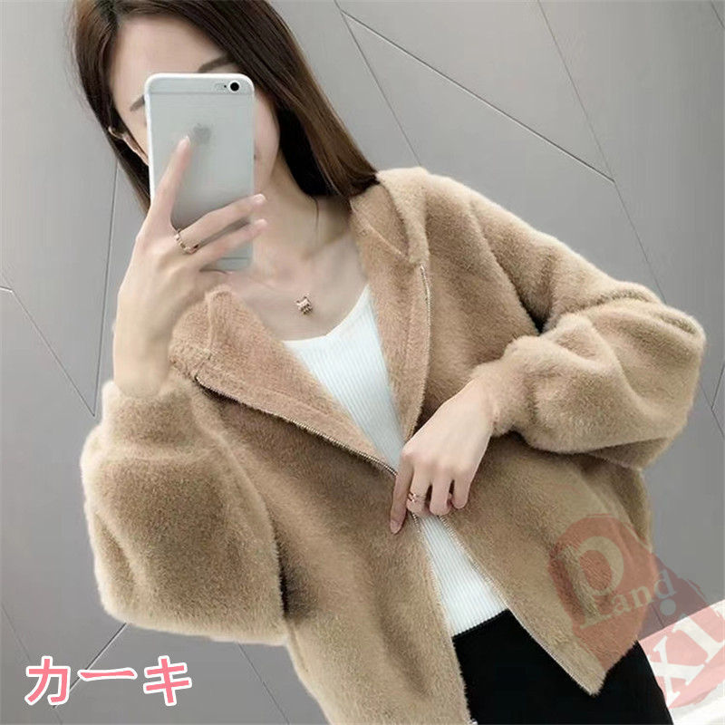 ニットカーディガン レディース 秋 韓国 カーディガン ロング丈ふっくらブークレニットカーディガン マキシカーディガン 送料無料 長袖 ロング丈 ゆったり 