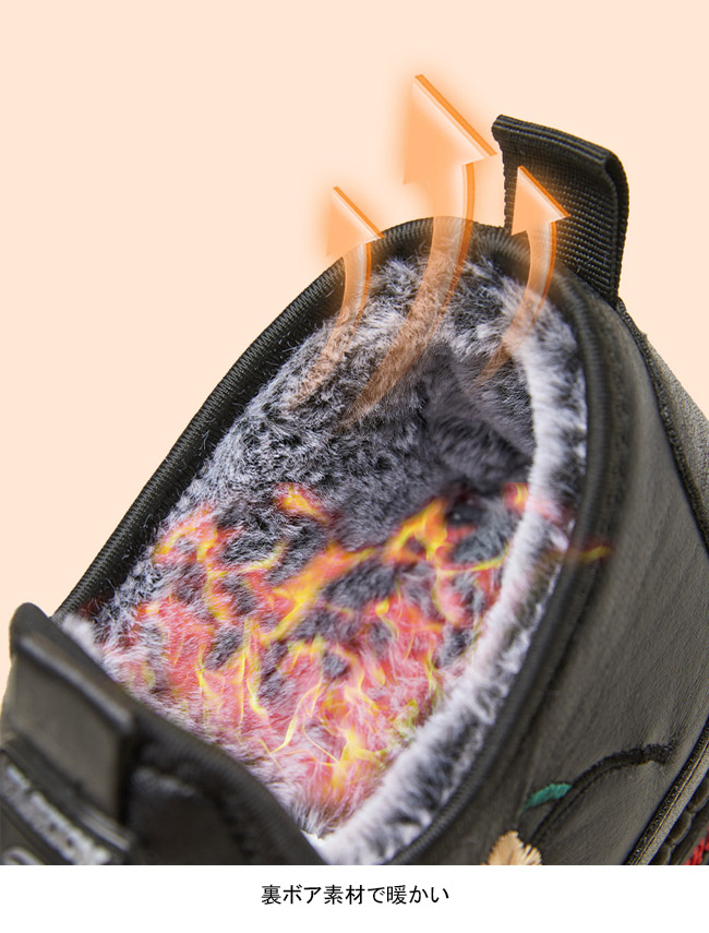 送料無料 コンフォートレディース ボア 裏起毛 合皮 PU 柔らかい 防滑 秋冬 スリッポン 軽量 衝撃吸収 防寒 暖かい 花柄 快適 耐摩耗 