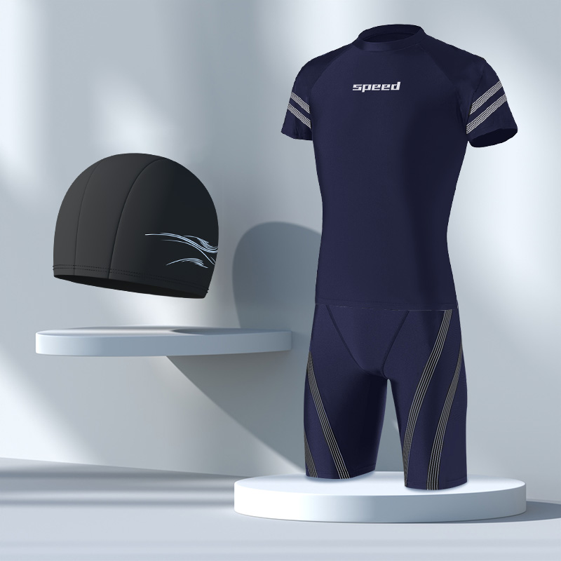 水着 競泳水着 メンズ 半袖ラッシュガード ショートパンツ スイムキャップ ボーイズ 速乾 スイムウェア 水泳 3点セット 