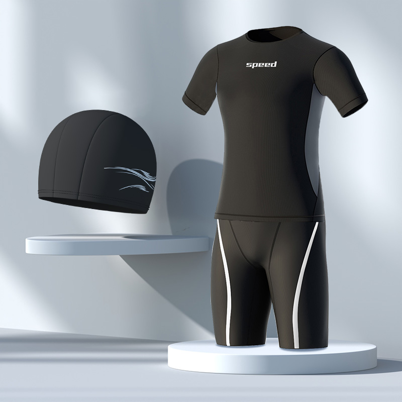 水着 競泳水着 メンズ 半袖ラッシュガード ショートパンツ スイムキャップ ボーイズ 速乾 スイムウェア 水泳 3点セット 