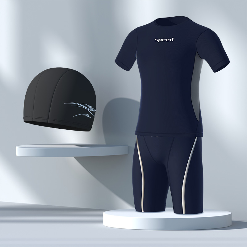 水着 競泳水着 メンズ 半袖ラッシュガード ショートパンツ スイムキャップ ボーイズ 速乾 スイムウェア 水泳 3点セット 