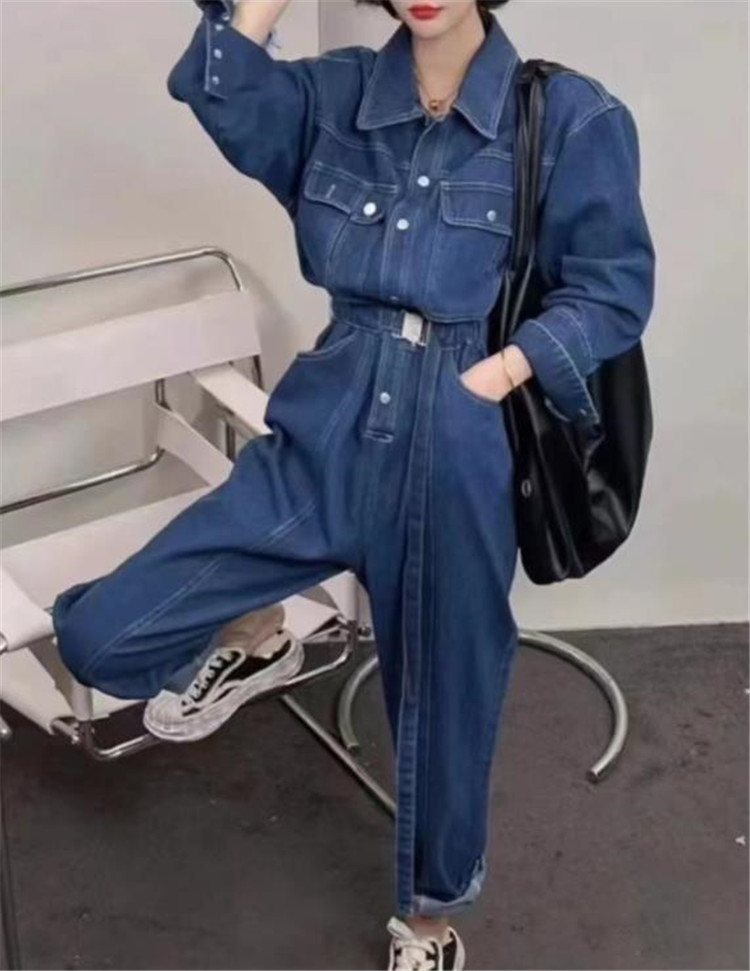 デニム 長袖 つなぎ 作業着 オールインワン 韓国 オルチャン K-POP HIPHOP レディース ストリート 原宿系 ダンス衣装 